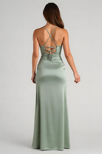 Eucalyptus Sheath Satin Bridesmaid Dress With Slit